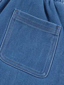 1pc Tween Girl Tween Girl Casual Fashion Sweet Cool Warm Minimalist Bud Waist Button Design Autumn/Winter Thermal Lined Washed Denim Straight Leg Pants - Medium Wash - View 6
