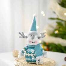 1pc Christmas Decoration Plush Blue Snowman Doll, Cute Fabric Doll Sled Figurine For Home Tabletop Display - Multicolor - View 14