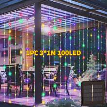 1 Pc Solar-Powered Curtain String Lights, With 100/200/300 LEDs, Suitable For Weddings And Outdoor Decorations. Made Of Plastic And Paired With A Movie Theme, Perfect For Christmas, Terraces, Gardens, And Other Settings - Solar Powered Curtain Lights - View 13