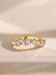 2pcs 18K Gold Plated Luxury Oval Main Stone Ring, Rope Texture Stackable Ring, Teardrop Accent Stone Ring, Exquisite Holiday Party Gift For Women - Yellow Gold - View 17