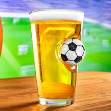 Football Glass 450ml – Thick Glass With Embedded Soccer Ball Design, Sports Drinking Glass For Beer, Soft Drinks And Match Nights - View 2
