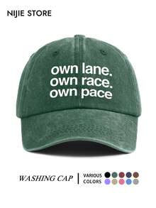 1pc Casual All-Season Vintage Washed Soft Top Baseball Cap, "Own Lane Own Race Own Pace" Text Print Baseball Hat, Adjustable, American Minimalist Style For Outdoor And Daily Wear - A - View 11