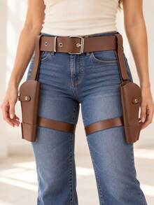1 PC Adjustable PU Leather Double Thigh Pouch Belt Hoster, Medieval Costume Accessory For Cosplay, LARP And Festivals Halloween - ZSJ - View 8