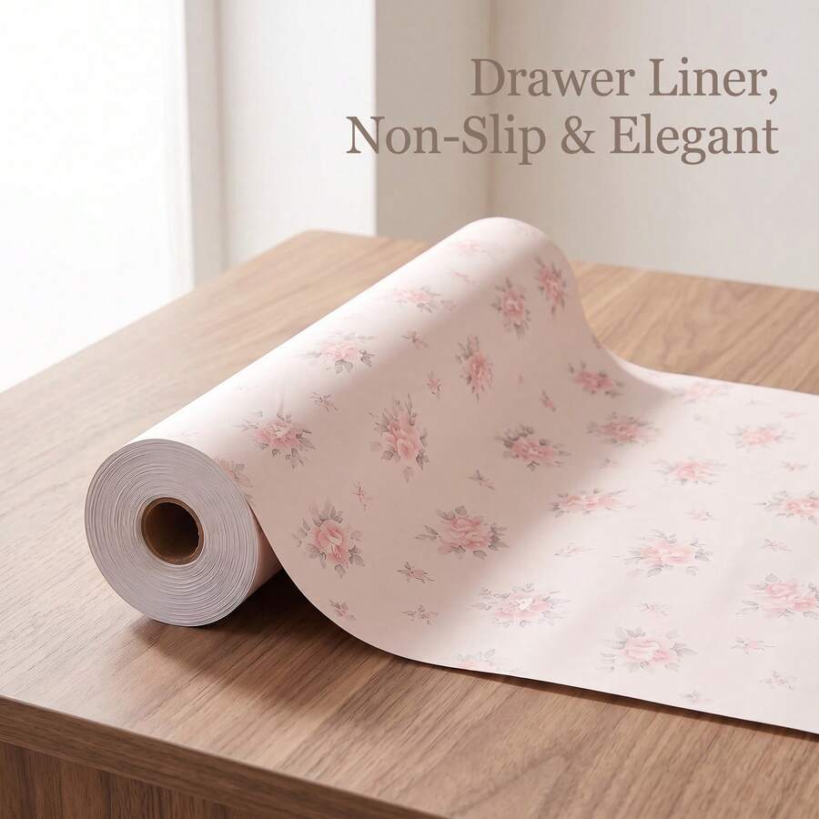 1 Roll, Rose Printed Pattern Cabinet Mat, Suitable For Cabinets, Drawers, And Refrigerators, Easy To Cut, Waterproof, Oil Resistant, Moisture-Proof, Dustproof, Kitchen Countertop Padding, Furniture Cabinet Drawer Storage And Organization