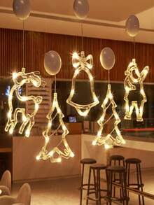 1pc Christmas Suction Cup Light, LED Christmas Hanging Light, Suction Cup Bell, Christmas Tree, Snowflake, Santa Claus, Reindeer Lantern, Suitable For Christmas Decoration, Home Decor, Party Decoration, Window Decoration And Room Decoration - Warm Light - View 6