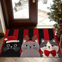 1 buah Keset Kamar Mandi Mikrofiber Motif Kucing Natal, Keset Kamar Mandi Lembut Anti Selip, Keset Penyerap Air, Dapat Dicuci dengan Mesin, Kain Rajut, Untuk Kamar Tidur, Dapur, Pintu Masuk, Penggunaan Dalam & Luar Ruangan, Dekorasi Rumah, Hadiah Dekorasi Pesta Liburan yang Sempurna, Dekorasi Natal - A - View 6