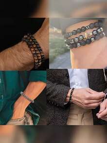 3pcs/Set Bead Bracelet For Men Women Vintage Stackable Jewelry, Suitable For Daily Wear / Year-Round Accessory, Protection, Absorb Negative Energy - Black - View 4