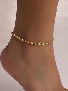 1pc Women's Anklet, Summer Beach Style, Stainless Steel Water Wave Chain, Daily Versatile Layering Accessory - Yellow Gold - View 1
