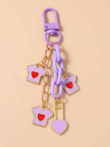 1pc Fashion Chunky Chain Heart Keychain, Envelope Clothing Keychain, Bag Charm - Multicolor - View 7