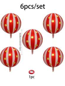 6pcs Carnival Circus Decorative Balloons, 4D Red Round Foil Balloons With Stars And Stripes, With Ribbons, Suitable For Christmas Party Decoration, Birthday Party, Wedding, New Year, Event Atmosphere Decor, Photo Props - 22-inch Red Star Striped 4D Ball 6-piece Set - View 8