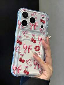 Phone Case - Transparent , HeartAnd Cherry Pattern Design Cherry Pattern Phone Case , Compatible With Iphone 18,17,16, 15, 14, 13, 12,11 Pro Max, XS, XR, Fashion Phone Case, Fashion Design, - Clear - View 1