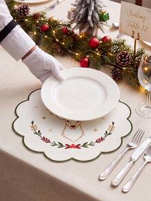 4pcs Christmas Polyester Fabric Embroidered Woven Placemats, Non-Slip Heat-Resistant Table Mats, Odorless, Durable Washable Dish Pads, Practical Highly Attractive Table Mats, Suitable For Restaurants, Cafes, Homestays, Applicable For Holidays, Parties, Gatherings, Birthdays, Weddings, Dinners. - Multicolor - View 2