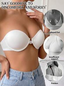 Strapless Bra Front Closure Push Up Bras For Women Underwire Bra Backless Underwear Sexy Bandeau Lingerie Non-Slip Anti-Exposure Suitable For Dresses - White - View 5