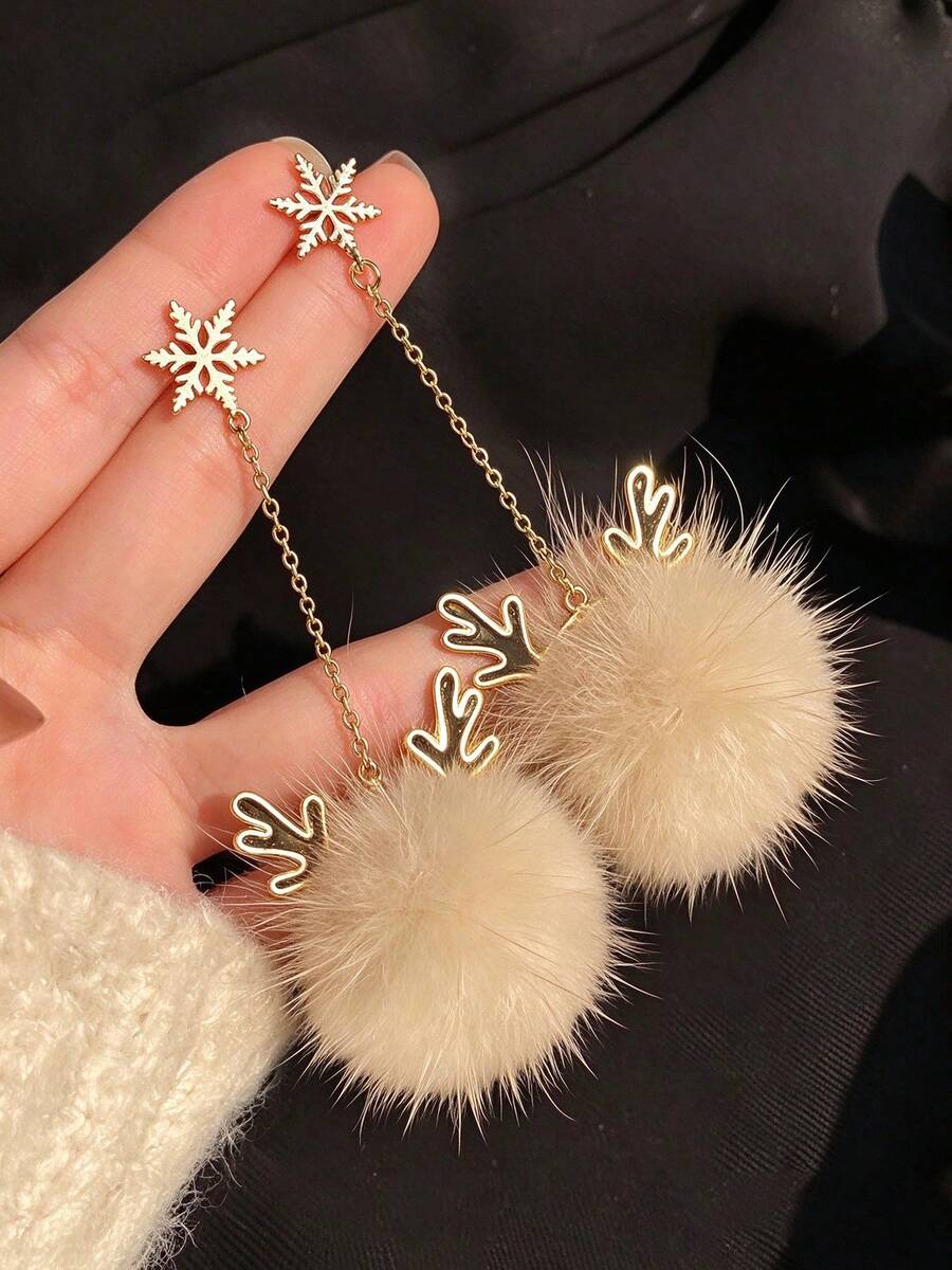 Christmas Atmosphere, Autumn And Winter Reindeer Fur Ball Earrings Popular, Exquisite Design, Personalized Earrings - Style 1 - View 1
