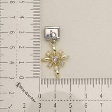 1pc Steel‑Tone Base Gold Dangle Italian Modular Bracelet Charm, Heart Star Bow Cross Cat Hand Pendant DIY Jewelry Accessory For 9mm Module Bracelet - Steel-colored Modular Heart Bow - View 25