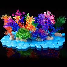 100 Pcs Fish Tank Rocks Glow Color Random, Fish Tank Stones Accessories Gravel With 5 Packs Random Artificial Aquatic Plants Fish Tank Plants Plastic Coral Reef Decorations For Aquariums - A - View 1
