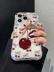 Phone Case: 1 2D Cherry Bow Print TPU Transparent Phone Case Compatible With Iphone 18Pro/18ProMax/17/17Pro/17ProMax/17Air/16/16Pro/16ProMax/16Plus/15/15Pro/15ProMax/14/14ProMax/13/12ProMax/11, Fashionable Protective Soft Case, Design, Unisex Protective Cover - Clear - View 2
