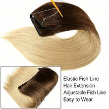 Women Invisible Fish Line Straight Hair Extensions, Adjustable Elastic Wire Synthetic Hairpiece, Matte Heat‑Resistant Fiber One Piece Hair Extensions Easy Wear For Daily Party - Multicolor - View 6