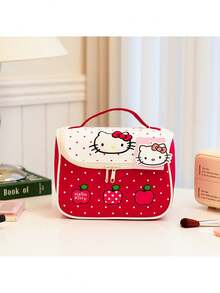 Miniso Sanrio Hello Kitty Apple Polka Dot Makeup Case, Large Open Cosmetic Bag With Handle & Inner Pocket. Stores Makeup, Skincare & Beauty Tools. Ideal For Halloween, Thanksgiving Trips, Christmas Gifts, Cute Kawaii Organizer For Hello Kitty Fans. - Multicolor - View 7