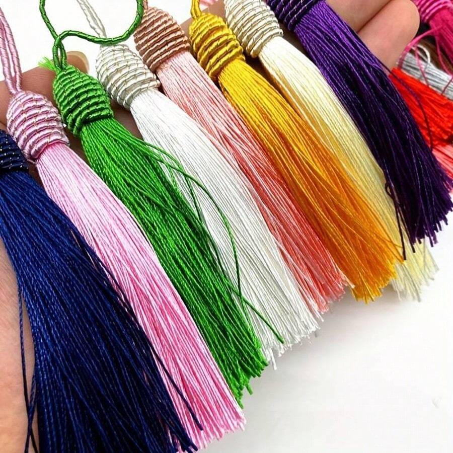 10 Pcs 14cm Mixed‑Color Polyester Silk Tassels, Decorative Hanging Tassel Ornaments For DIY Sewing Handicrafts, Bookmarks, Curtains & Home Art Decors - 10pcs - View 1