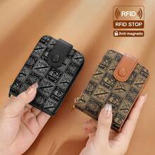 ONDY Zipper Large Capacity Card Holder For Women 12 Card Slots - Zipper & Snap Closure, Double Layer Vertical Multi-Function Driver's License & ID Card Organizer, RFID Anti-Theft, Vintage Floral Print Fabric, Daily Commute Shopping Dating Fashion Accessory, Birthday Gift For Girlfriend, Valentine's Day Gift - Multicolor - View 3