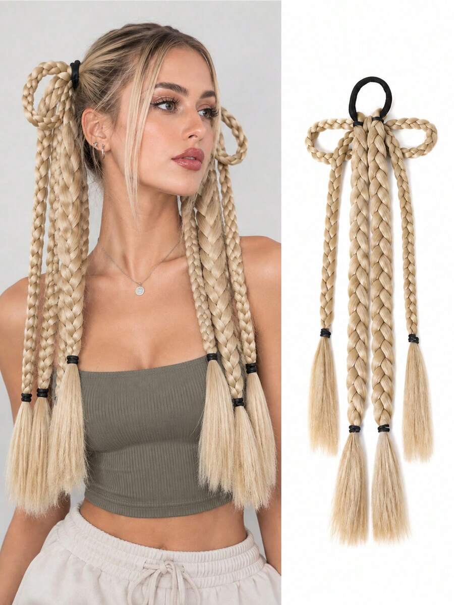 18 Inch Wig Fried Dough Twists Braid, Ponytail Elegant Bow Knot Braid Fashion, Wig Ponytail Braid - Multicolor - View 1