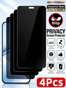 4Pcs Anti-Peeping Privacy Tempered Glass Phone Screen Protector Compatible With Huawei P30 Nova Series/Honor 200 400 600 Lite 9H Hardness Full Coverage Anti-Scratch Anti-Shatter Self-Adhesive Bubble Free Case Friendly Easy Installation Privacy Protection Film - Black - View 9