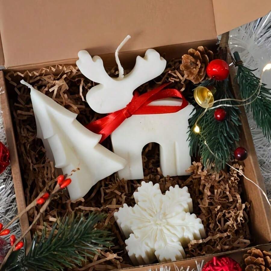3pcs/Set Christmas Tree Elk Snowflake Scented Candle Silicone Mold DIY Winter Home Resin Gypsum Decor Handmade Craft Party Gifts - 3pcs Molds - View 1