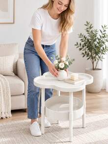 Modern Minimalist Small Coffee Table - 2-Tier With Storage Shelf, Space-Saving Sofa Side Table, Suitable For Apartments, Dorms, And Small Living Rooms,Mobile Side Table For Sofas, Nightstand, And Multi-Scenario Storage Unit. - Multicolor - View 5