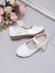 Giày búp bê công chúa đế bệt bóng cho bé gái, phối lưới hoa, đế mềm chống trượt, giày đa năng cho bé gái đi tiệc và biểu diễn - trắng - Xem 6