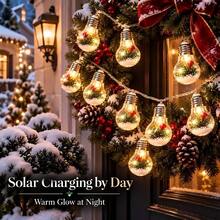 Solar LED String Lights With Christmas Mini Scene Bulbs, Vintage Transparent Bulbs With Pine, Red Berry & Snow Decor, Waterproof, Ideal For Holiday Wall, Mantel & Bedroom Styling - Christmas Ornament - View 4