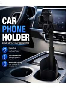 1pc Telescopic Car Phone Holder, 360° Free Rotation, Non-Blocking Cup Holder Installation, Magnetic & Clip-On Styles, Car Navigation Phone Mount, Compatible With IPhone 17/16/15/14/13/12 Pro Max, Smartphones - A - View 3