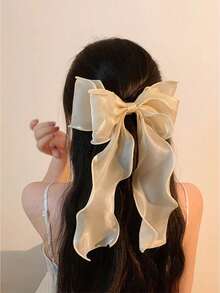 1pc Pink Women's Hair Clip Mesh Bowknot Hair Accessory Autumn/Winter Decorative Hair Clip For Daily Wear - Pink - View 4