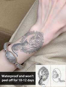 2Pcs Tattoo Y2K Fake Temporary Tattoos Cat Butterfly Semi Permanent Waterproof Sweatproof Last For 1-2 Weeks Anti-Friction Non-Reflective Black For Woman And Men Tattoo Stickers For Arm - Black - View 1