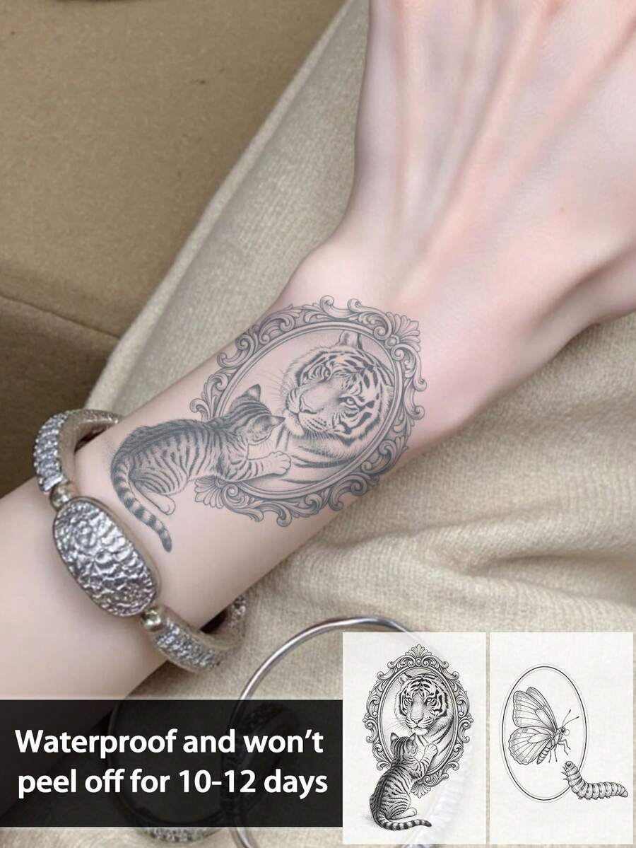 2Pcs Tattoo Y2K Fake Temporary Tattoos Cat Butterfly Semi Permanent Waterproof Sweatproof Last For 1-2 Weeks Anti-Friction Non-Reflective Black For Woman And Men Tattoo Stickers For Arm - Black - View 1