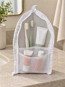 Large Capacity Stand-Up Mesh Toiletry Bag For Vacation Travel, Zippered Toothbrush And Toothpaste Storage Bag With Front Pocket For Bathroom Counters, Waterproof Mesh Cosmetic Organizer For Makeup Brush Storage During Business Trips - Multicolor - View 6