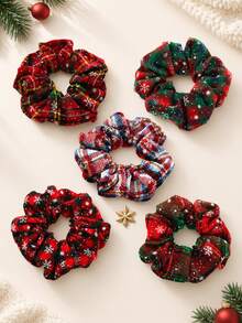 6pcs Girls Christmas Scrunchies, Non-Damaging Hair Accessories For Kids, Snowflake Design - Multicolor - View 1