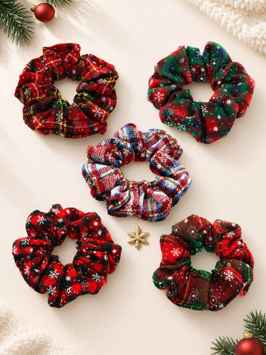 6pcs Girls Christmas Scrunchies, Non-Damaging Hair Accessories For Kids, Snowflake Design - Multicolor - View 1