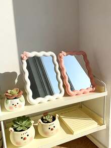 Wavy Style Makeup Mirror High-Definition Vanity Mirror With Bow Decor Desktop Standing And Wall-Mountable For Room Decoration Back-To-School Dorm Supplies - Multicolor - View 1