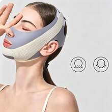 Graphene V Line Face Lifting Strap, Breathable Full Face Sculpting Mask, Washable Double Chin Band, Home Sleeping Facial Care Face Cover - Light Grey - View 2
