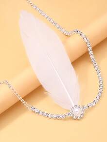 STONEFANS 1pc 1920s New Floral Feather Hair Chain Rhinestone Headpiece Versatile Women's Hair Accessories - Multicolor - View 5