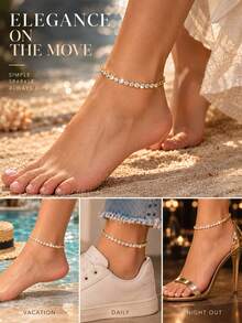 1pc Minimalist Shiny Gold Rhinestone Anklet, Versatile Daily Wear Jewelry For Women - Gold - View 5