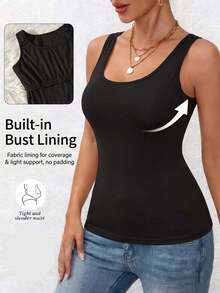1 chiếc áo tank top hai dây đa năng, có thể mặc không cần áo ngực, thích hợp cho các dịp thường ngày, thể thao, yoga, phối đồ nhiều lớp, mọi mùa. - màu đen - Xem 1
