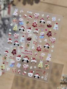 1Sheet Sweet Cartoon Christmas Nail Art Decals Santa‑Hat Animal Face Gingerbread Man Multicolor Tree Stocking Gift Box Snowflake Bow Cute Merry Christmas Design Self‑Adhesive Nail Sticker DIY Nail Decor For Christmas Gathering - Multicolor - View 2