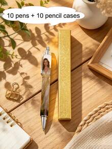 1pc Luxury Customizable Ballpoint Pen - Premium Pen Box Packaging, Gold Box Creative Design, Black Ink Smooth Writing. Ideal For School And Office Supplies. Suitable For Christmas, Party, Birthday Gifts For Friends. - Sets - View 10
