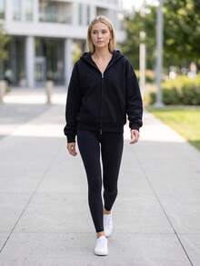 هودي Fear of God ESSENTIALS SS25 بسحاب كامل، أسود فاحم، سويت شيرت ستريت وير للجنسين - الأسود - مشاهدة 7