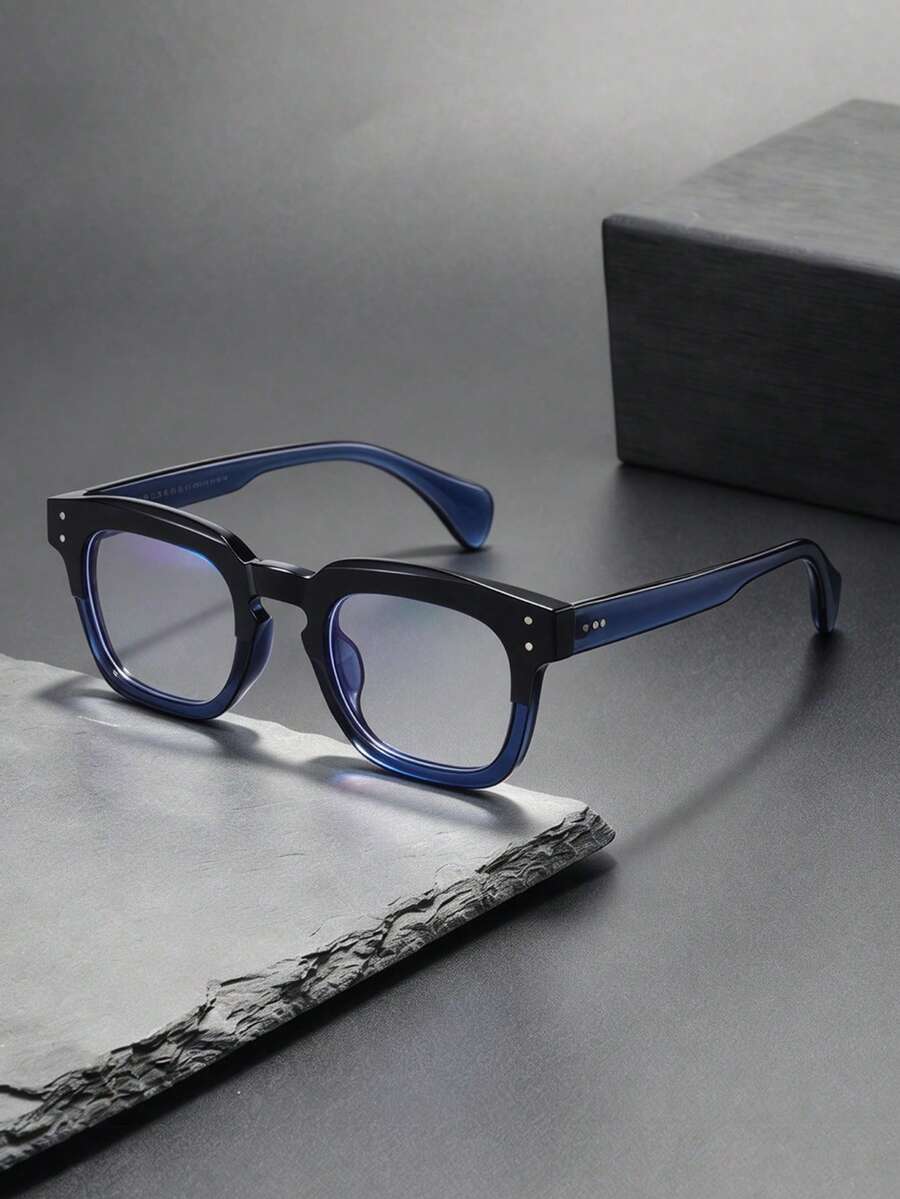 1 Pair Men's Square Clear Glasses Black-Blue Gradient Plastic Minimalist Modern Lightweight High Resilience Suitable For Daily Commute Office Reading Everyday Use - A - View 1