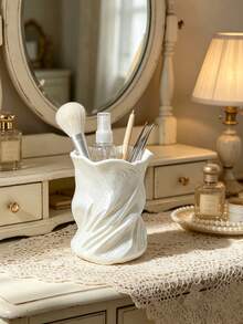 3D Printed Pleated Fabric Makeup Brush Holder, Realistic Fabric Texture With Pearlescent Glazed Finish, Wavy Rim Design. Can Store Makeup Brushes, Lip Gloss And Sample Perfume Bottles, Place On Vanity, Gently Enhance The Delicate Atmosphere Of The Makeup Area. - Multicolor - View 3
