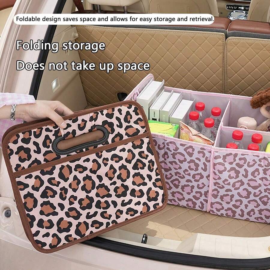 1pc Car Trunk Storage Organizer Box, Universal Vehicle Storage Bin, Foldable Large Capacity Storage Box, Pink/Brown Two Styles Available - A - View 1