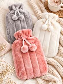 1pc Removable Fabric Cover Hot Water Bottle, Large Capacity PVC Thickened Refillable Hand Warmer, Portable Winter Warmth Design, Multiple Styles And Colors Available - Multicolor - View 5